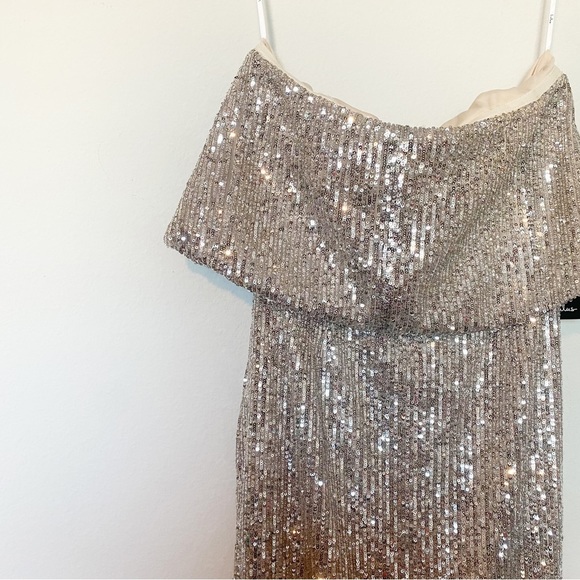 Lulu's Perfect Kiss Sequin Strapless Midi Dress Party Holiday Silver Small NWT - Picture 5 of 10